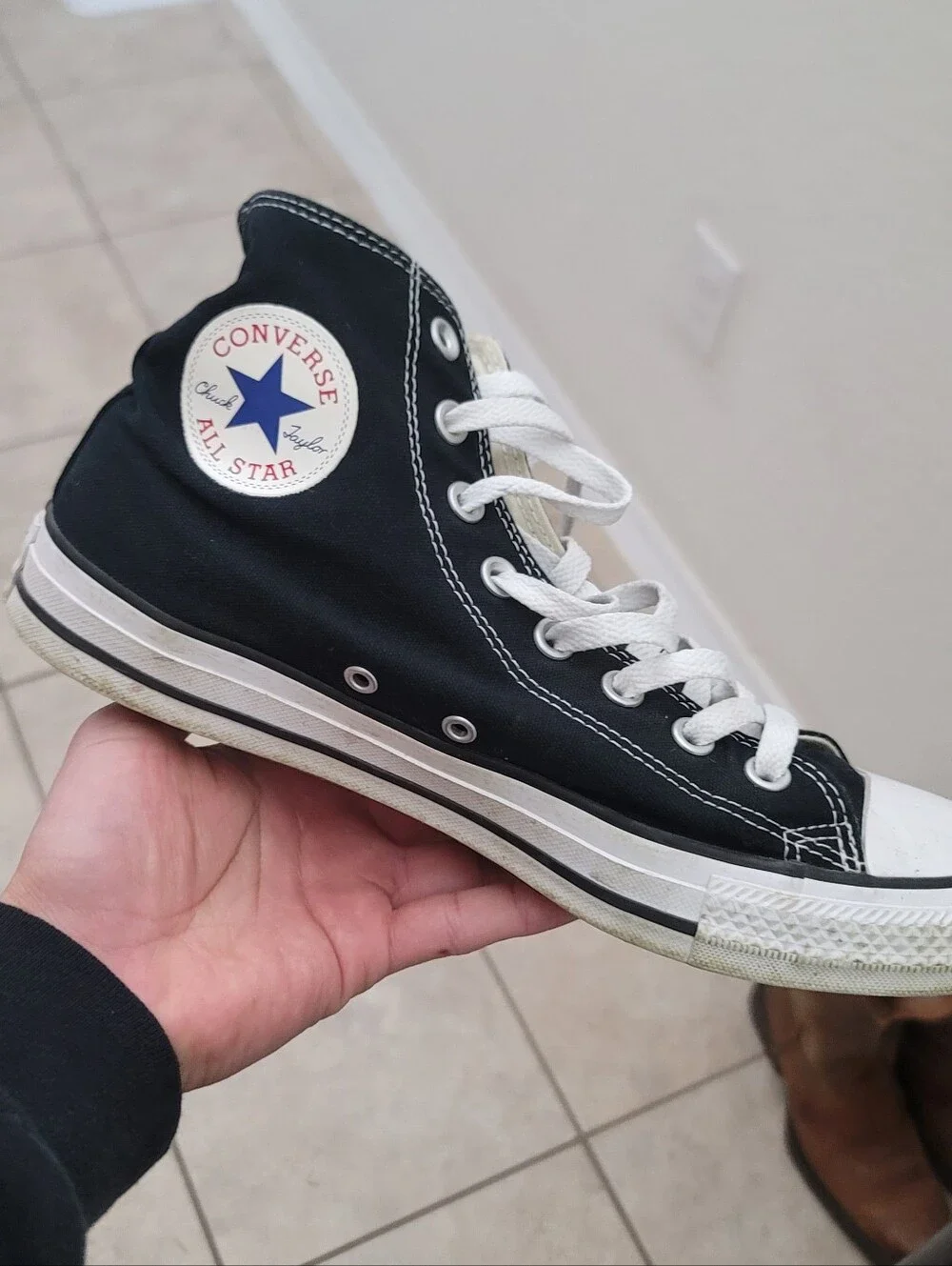 Classic Black Canvas High-Top Sneaker with White Toe - Picture 2 of 9